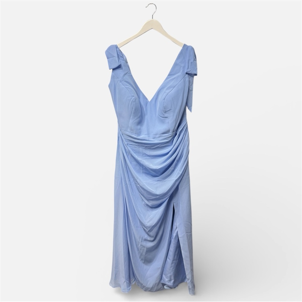 JJ’s House Chiffon Mermaid Bridesmaid Dress NWT V-Neck Floor-Length Trumpet Bow